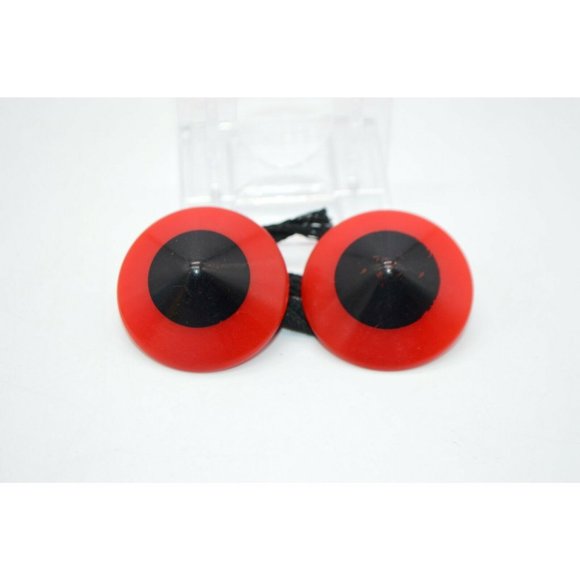 Vintage Jewelry - Black Red 3D Cone Rare Dual Color Bakelite Buttons